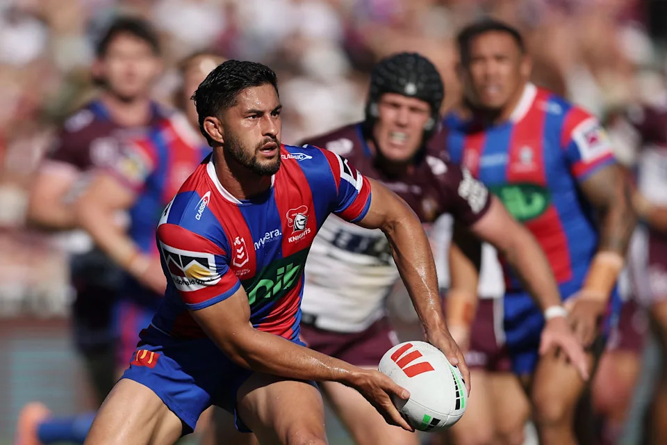 Seen here, Dylan Brown playing for the Knights in the Round 2 win over Manly.