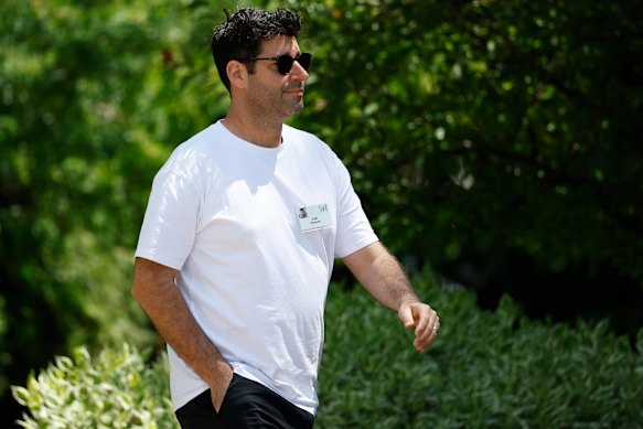 Obrecht leaves lunch at the Allen & Company Sun Valley Conference in Idaho in July 2025.