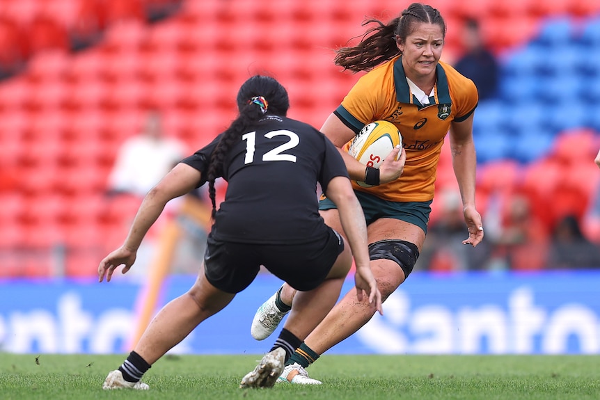Michaela Leonard playing for the Wallaroos against New Zealand.
