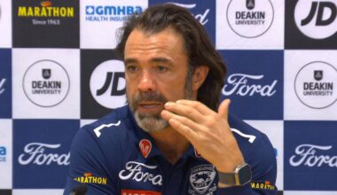 Chris Scott press conference after Geelong Cats Round 7 loss to Port Adelaide, Mark Blicavs knee injury, Sam De Koning managed, latest news