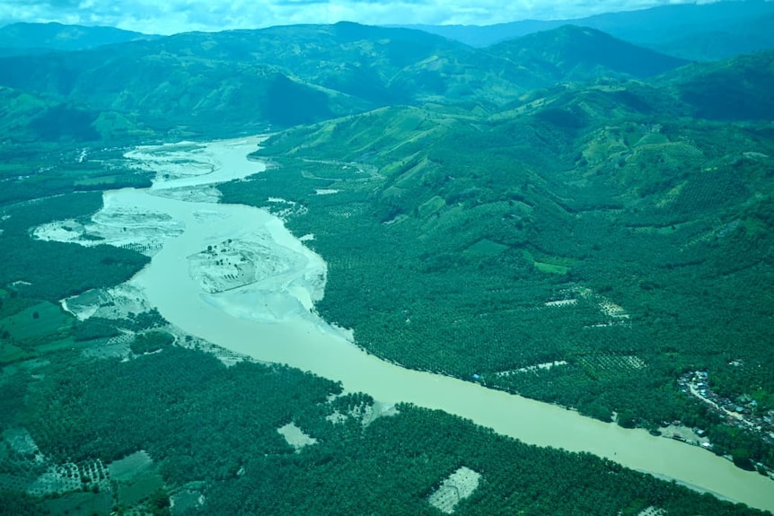 Aerial views of the flooded and damaged areas in southeast Aceh.