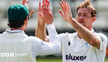 Tom Taylor celebrates taking a wicket