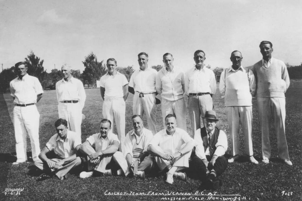 The Vernon cricket team at a tournament in Spokane, Washington, in 1936. (GVMA photo #2739)