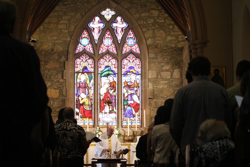 Stained glass window in a church.