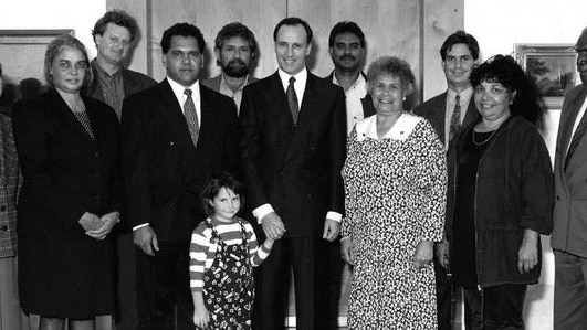 Paul Keating (centre) at the time of the Mabo decision in 1992.