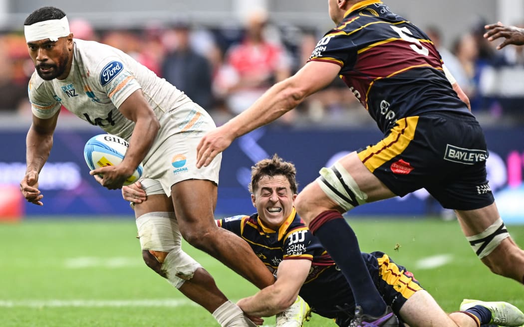Tevita Latu of Moana Pasifika, Highlanders v Moana Pasifika, round 11 Super Round of the 2026 Super Rugby Pacific competition at One New Zealand Stadium, Christchurch.