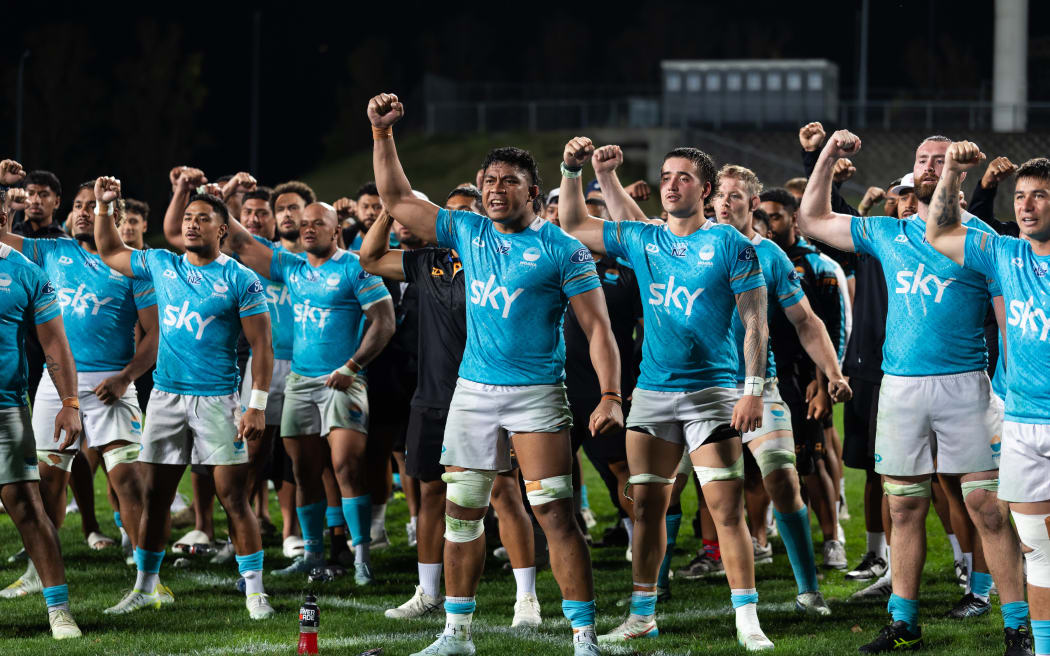 Moana Pasifika's Abraham Pole celebrates his 50th game, 2026.