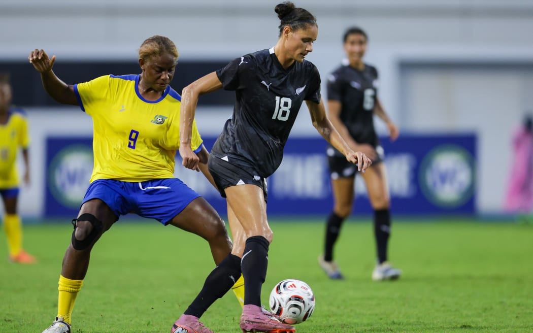 Solomon Islands' Lorina Solosaia and New Zealand's Grace Jale during FIFA Women's World Cup Qualifiers.