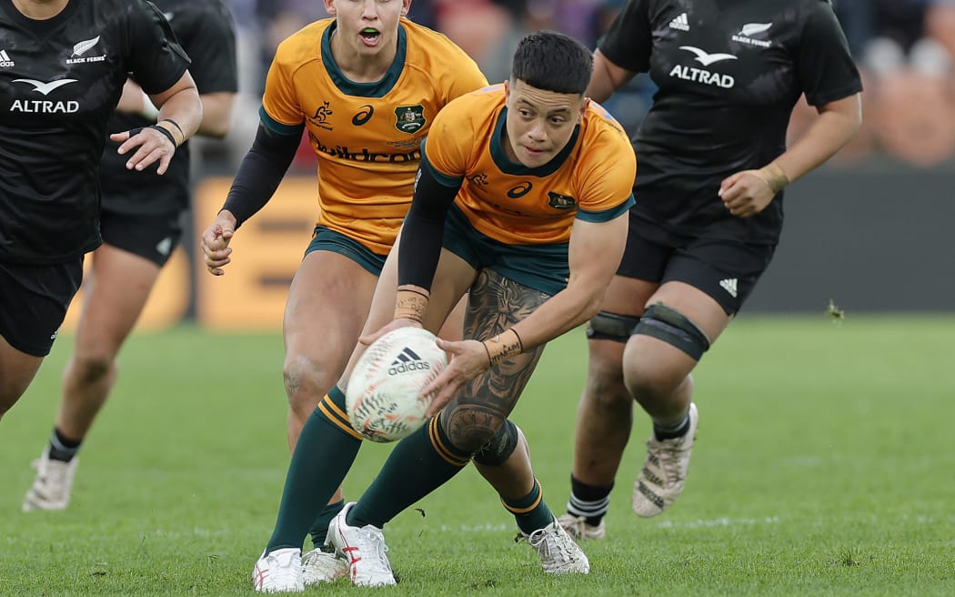 HAMILTON, NEW ZEALAND - SEPTEMBER 30: Jasmin Huriwai of Australia during the Womens International Test Match between the New Zealand Black Ferns and Australia Wallaroos at FMG Stadium Waikato.