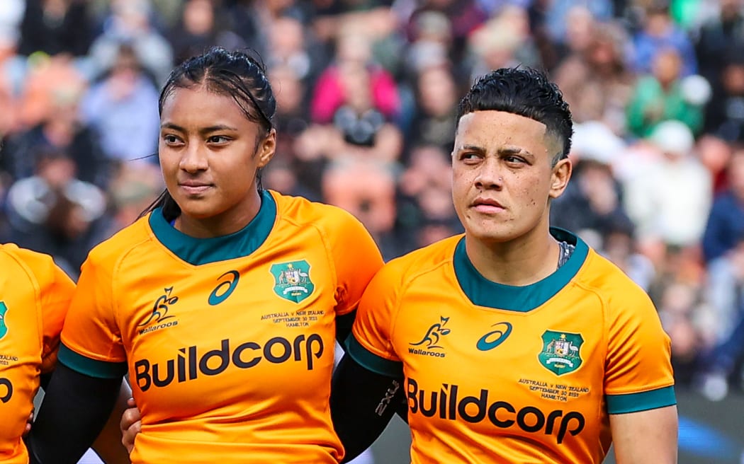Faitala Moleka & Jasmin Huriwai at the Black Ferns VS Wallaroos O'Reilly Cup match at FMG Stadium, Hamilton, New Zealand on Saturday 30 September 2023. Mandatory credit: DJ Mills / www.photosport.nz