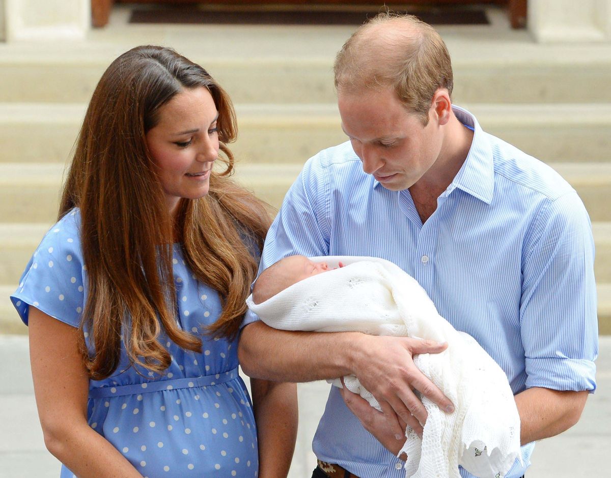 William and Kate leaving St Mary's Hospital with newborn son Prince George