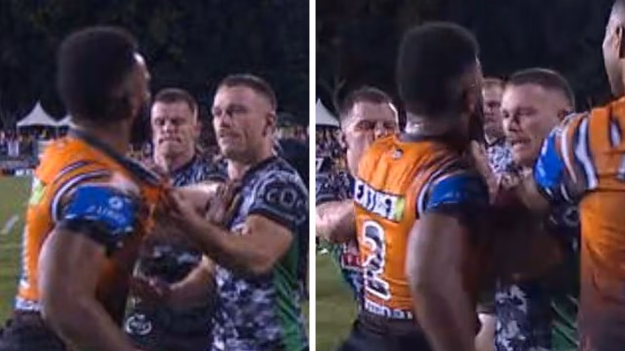 NRL 2026: Sunia Turuva and Tom Starling yank jerseys in post-game scuffle, West Tigers defeat Canberra Raiders