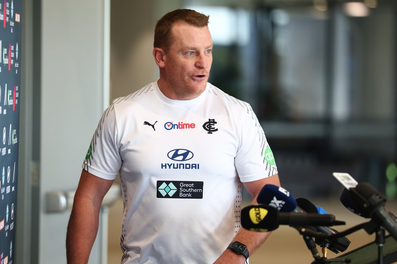 Michael Voss at his press conference on Thursday.