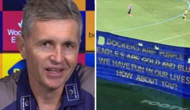 Fremantle Dockers coach Justin Longmuir, last laugh, West Coast Eagles banner, no fun in my life quote, western derby 62, press conference
