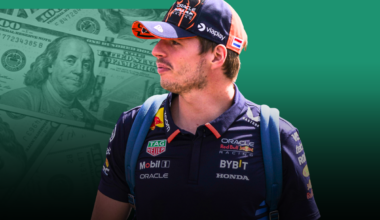 An edited image of Max Verstappen on a background of money