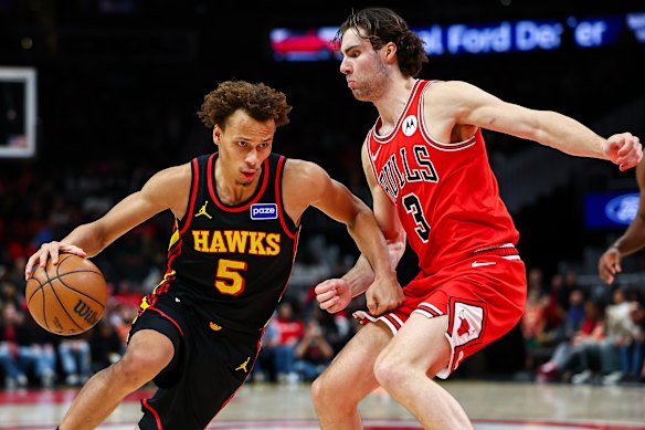 Aussie stars: While Dyson Daniels and his Atlanta Hawks are in the NBA play-offs, Giddey is working towards a 2026-27 Bulls rebuild.