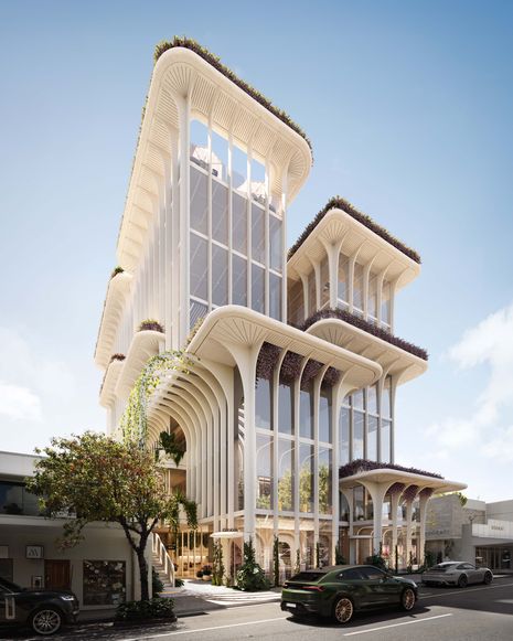 Koichi Takada Architects' architectural approach draws on Queensland's subtropical rainforests, with the design featuring a series of planted canopies that aim to vertically extend the leafy streetscape.