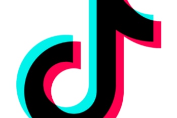 A black and red logo shaped like a musical note.