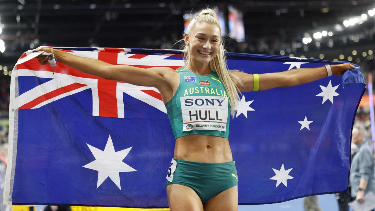 Silver medallist, Jessica Hull of Team Australia, poses for a photo during the medal ceremony for the Women's 1500m Final during day three of the World Athletics Indoor Championships Kujawy Pomorze 2026 at Kujawsko-Pomorska Arena on March 22, 2026 in Torun, Poland. (Photo by Dan Mullan/Getty Images)