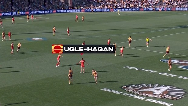 Jamarra Ugle-Hagan gives away the 50m penalty.