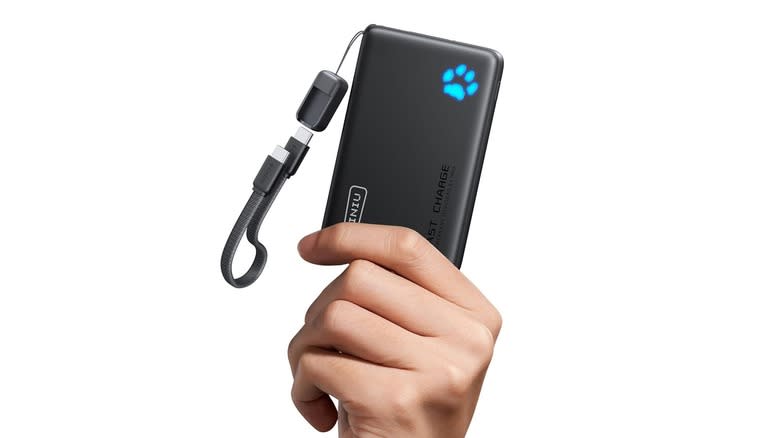 A hand holding the Iniu P41-E2 power bank.