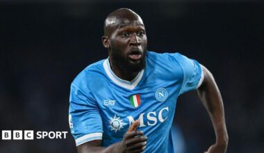 Romelu Lukaku running in a light blue Napoli shirt