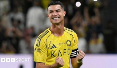 Cristiano Ronaldo celebrates scoring on his return from injury