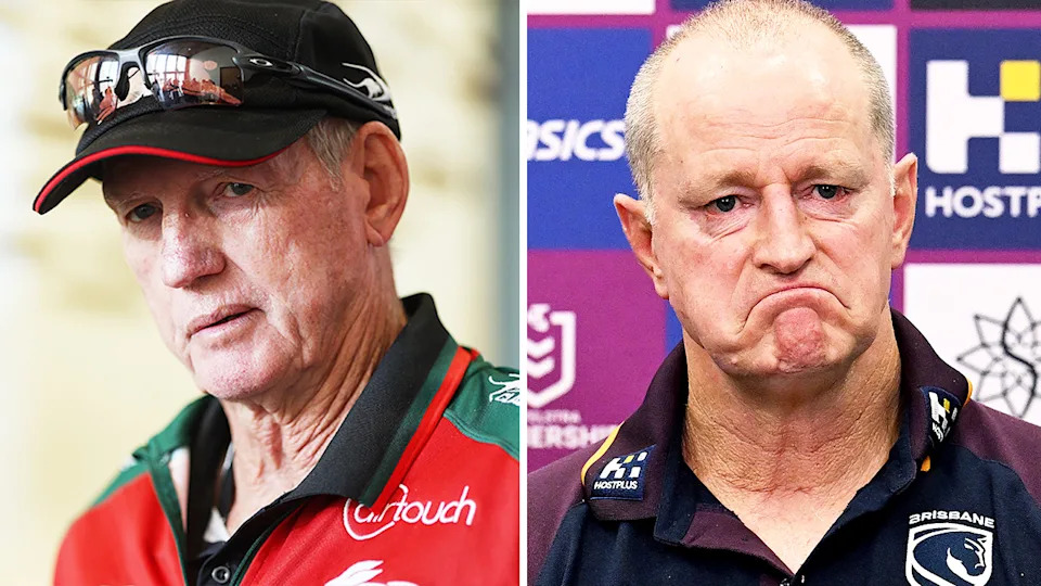 Wayne Bennett (pictured left) could be dealing with another two players ruled out for this weekend's clash for the Rabbitohs, while Michael Maguire (pictured right) is set to lose Brendan Piakura for a month as the Broncos' injury crisis takes a twist. (Images: Getty Images)