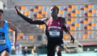 Gout Gout 100m 2026 Australian Athletics Junior (Under Age) Championships . Pic Annette Dew
