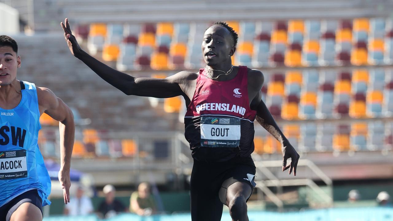 Gout Gout 100m 2026 Australian Athletics Junior (Under Age) Championships . Pic Annette Dew