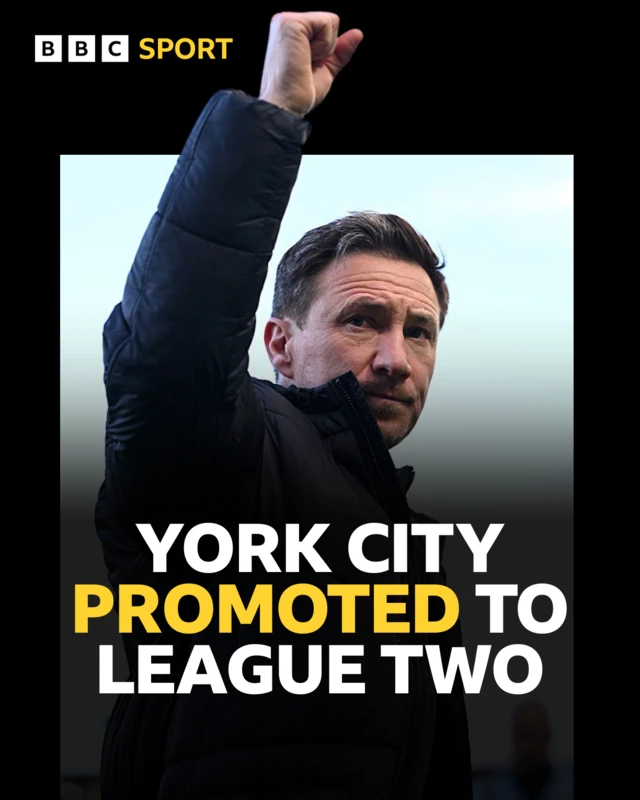 Graphic showing York boss Stuart Maynard celebrating