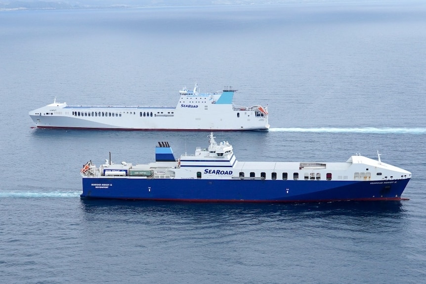 Two Searoad ships passing each other on Bass Strait