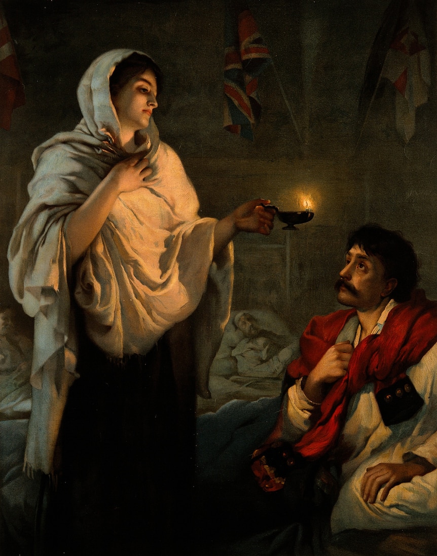 “Miss Nightingale at Scutari, 1854”, also known as “The Lady with the Lamp”, is an 1891 painting by Henrietta Rae