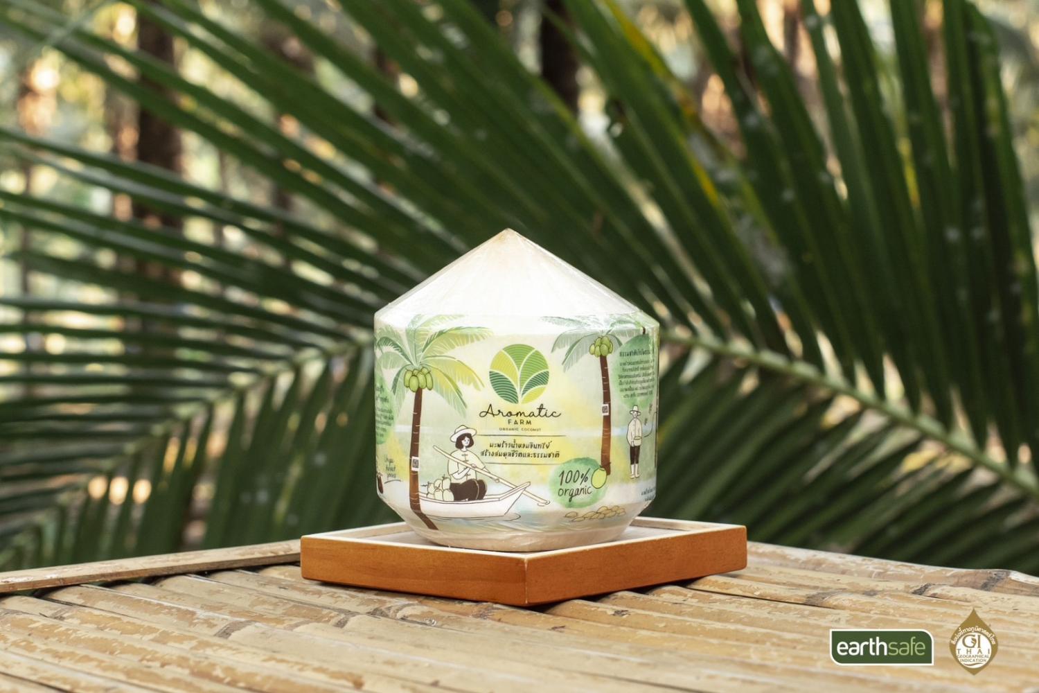 above  An organic coconut produced by the farm.