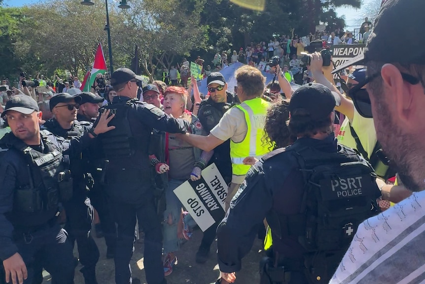 Protestors and police face off