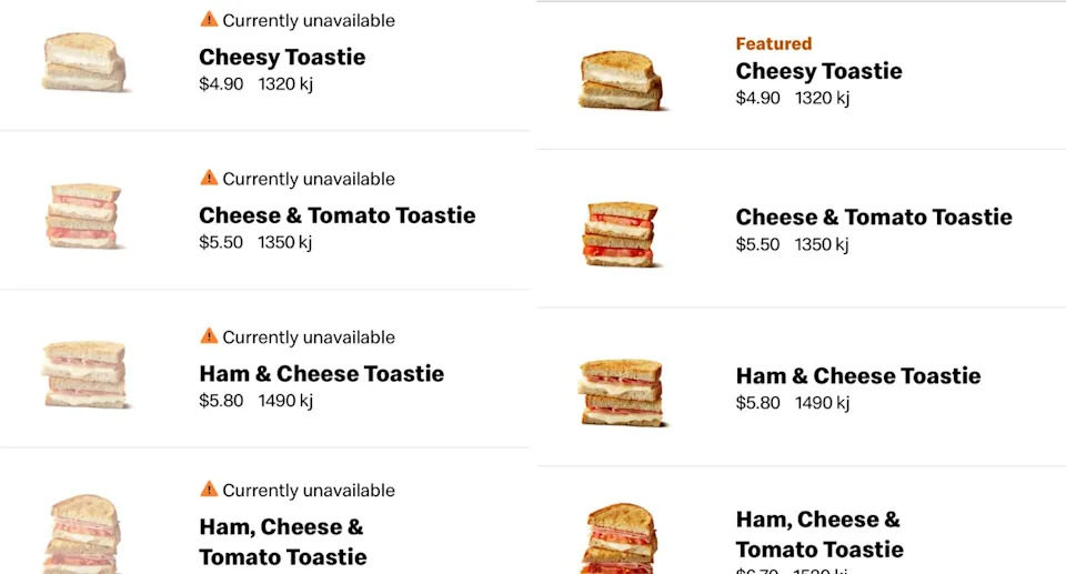 A comparison between Castle Hill and Cremorne's menu. Source: Yahoo Lifestyle