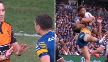 Bailey Simonsson injury causes drama in Eels vs Tigers Easter Monday game, controversial tackle, controversial high shot, reaction, news