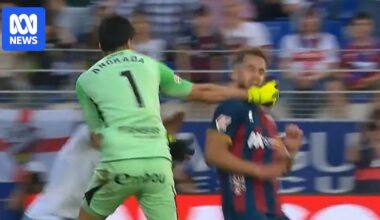 Esteban Andrada punches Jorge Pulido, sparking Aragonese derby brawl between Real Zaragoza and Huesca