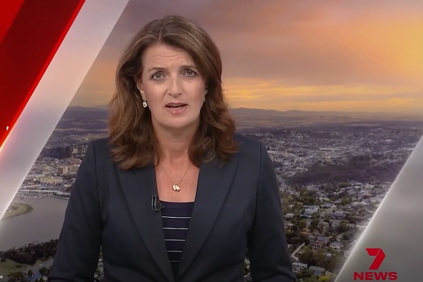A screenshot of Kim Millar reading the news for 7 Tasmania.