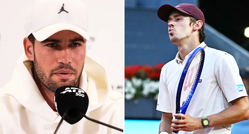 Pictured left to right, reigning French Open champ Carlos Alcaraz and Alex de Minaur.