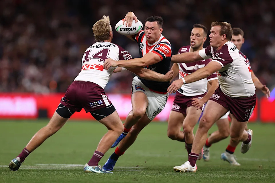 Seen here, Joey Manu playing for the Roosters in the NRL.