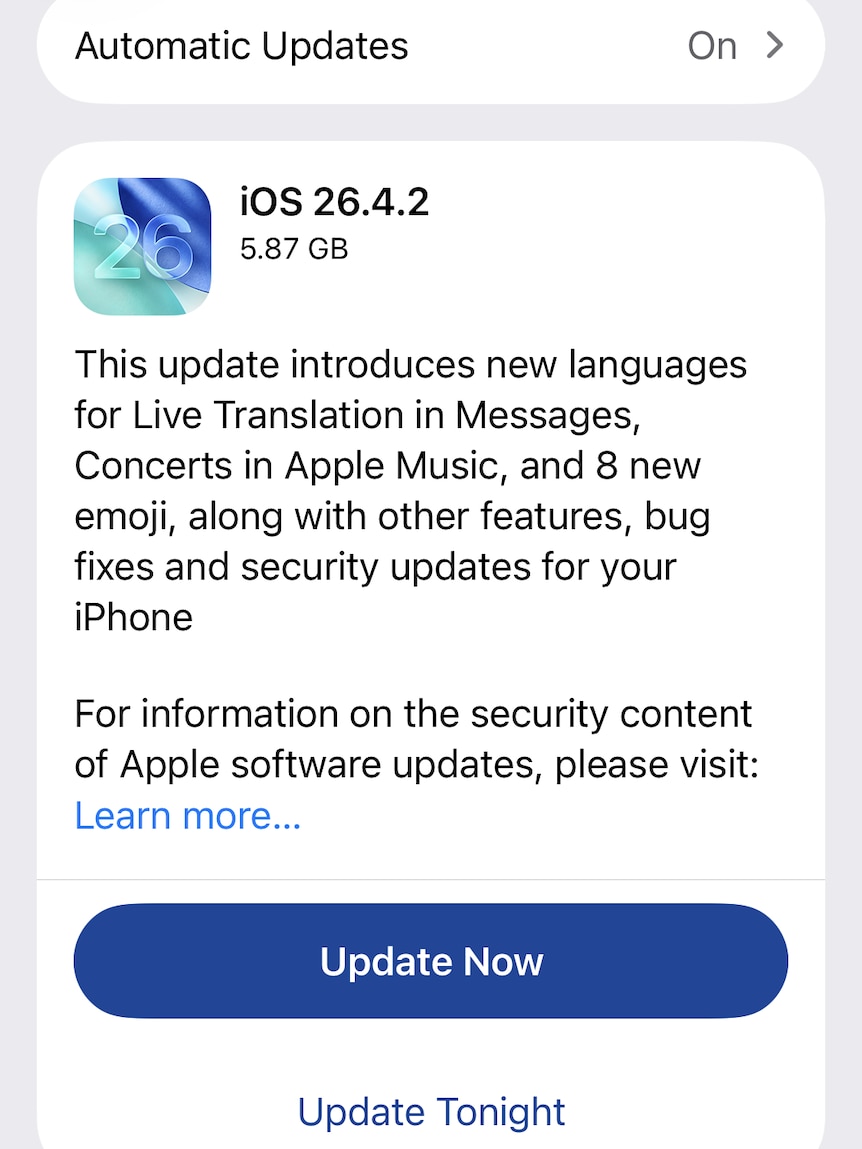 A screenshot of an iPhone software update screen.
