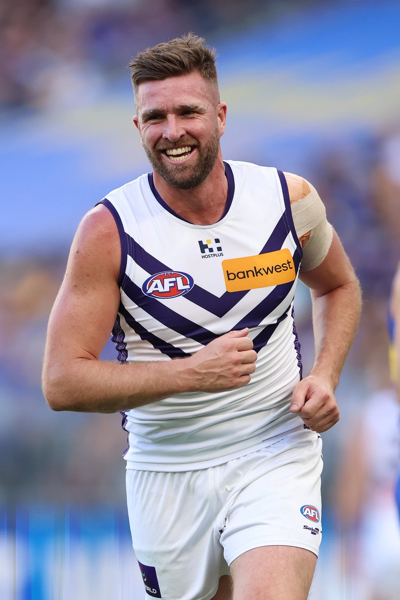 PERTH, AUSTRALIA - APRIL 19: Luke Ryan of the Dockers in action during the round six AFL match between West Coast Eagles and Fremantle Dockers at Optus Stadium, on April 19, 2026, in Perth, Australia. (Photo by Janelle St Pierre/AFL Photos)