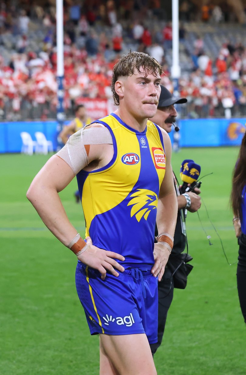 The Eagles after their loss to the Swans by 128 points.