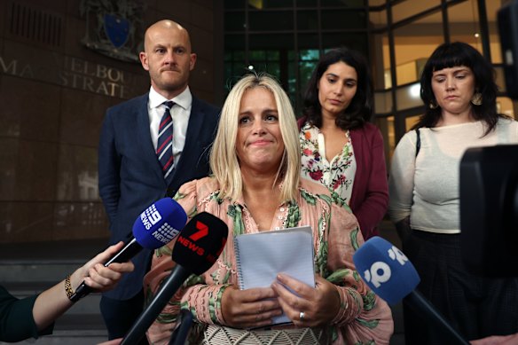 Alicia Gardiner outside the Melbourne Magistrates’ Court on  Wednesday. 