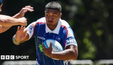 Terrell Peita carries the ball for Blues in a pre-season friendly
