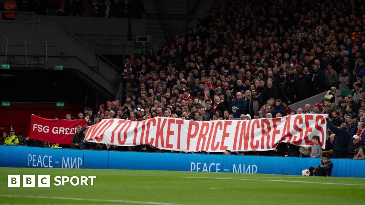 Liverpool hold a banner reading 'No to ticket price increases' on the Kop before kick-off in a Uefa Champions League match