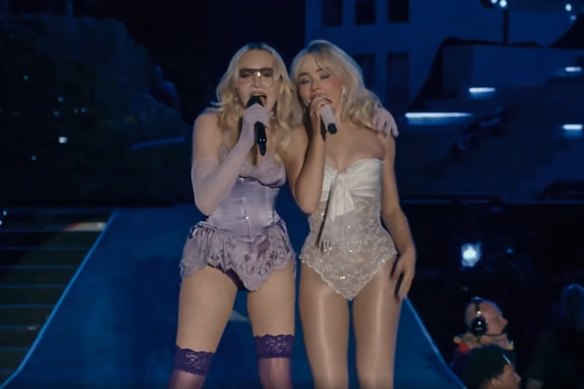 Madonna (left) joined Sabrina Carpenter on-stage at Coachella, confirming that the queen of pop is well and truly back.
