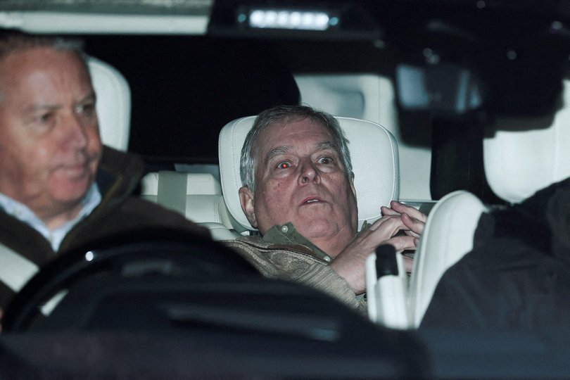 Andrew Mountbatten Windsor leaves Aylsham Police Station on a vehicle, on the day he was arrested.