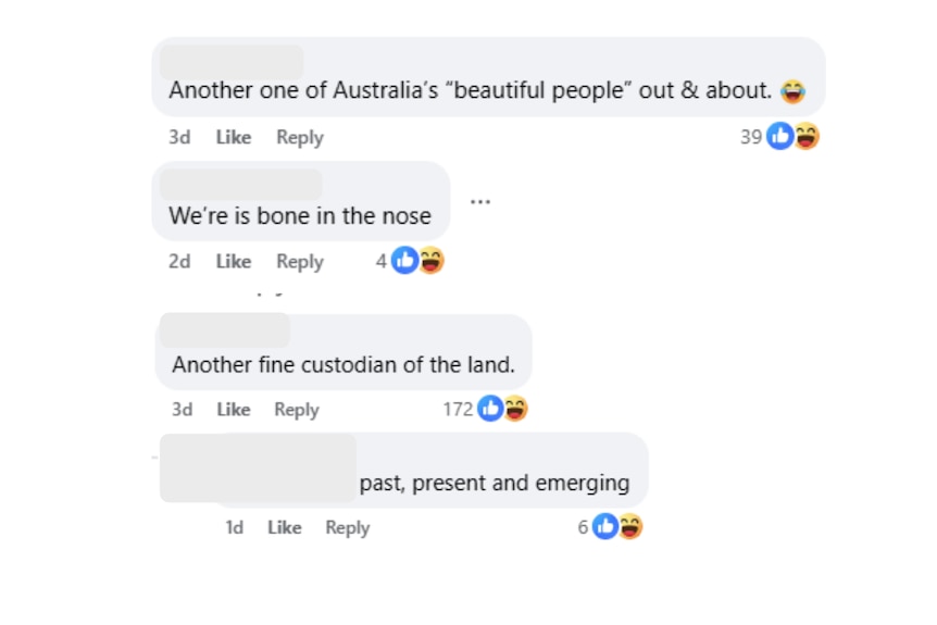 Racist comments screenshotted from a facebook post.